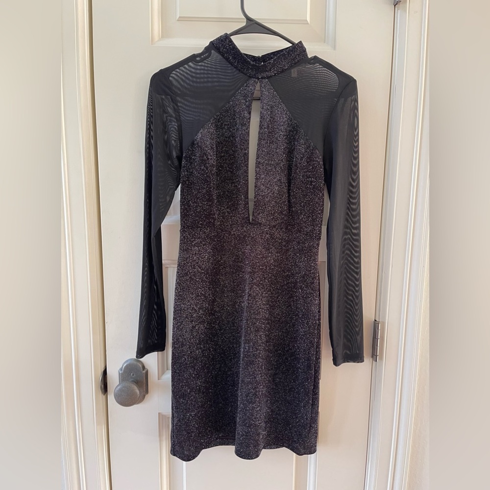 Black Sparkle Dress with Sheer Sleeves